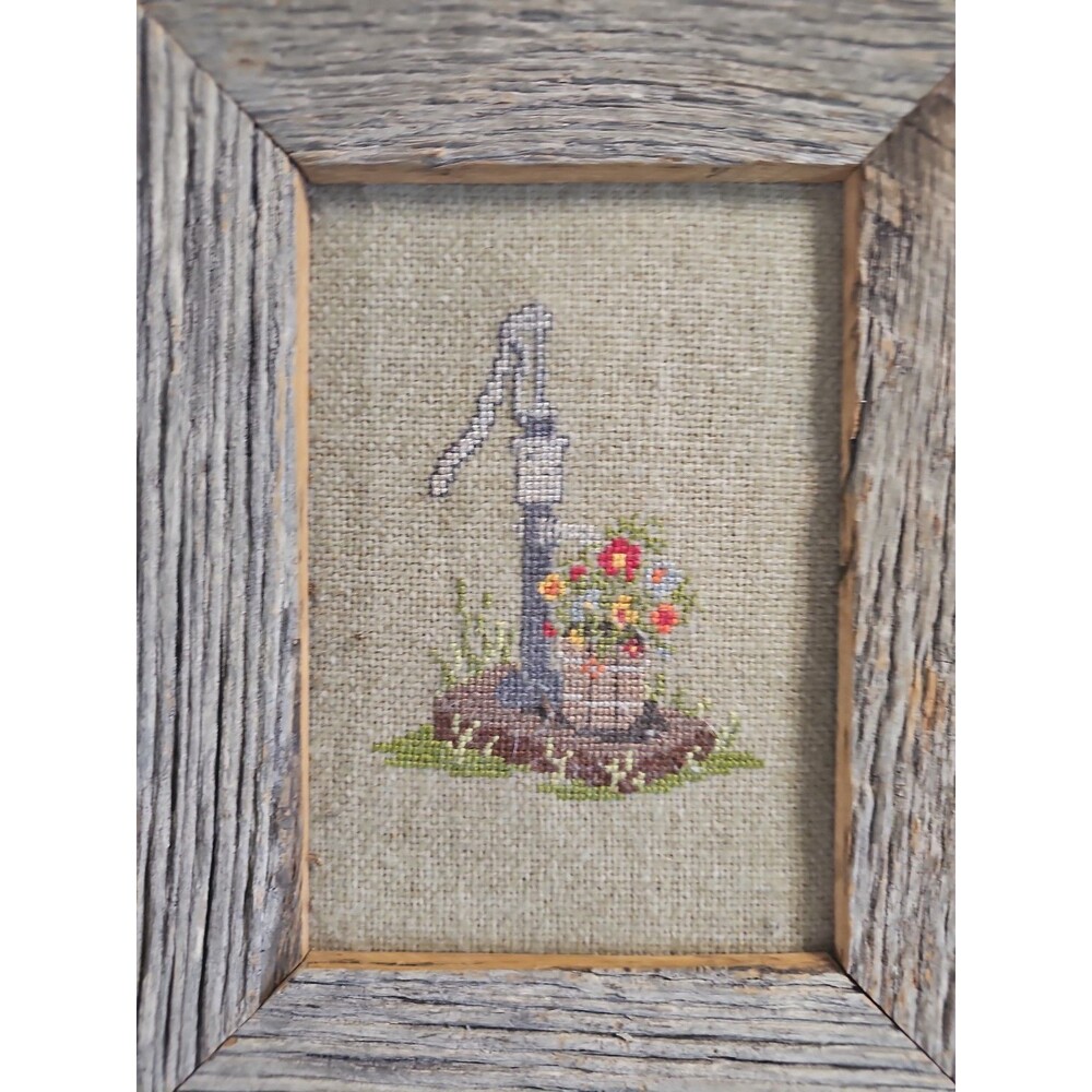 Vintage Set of 2 Framed Needlepoint Country core Wall Hangings Art - Picture 2 of 6
